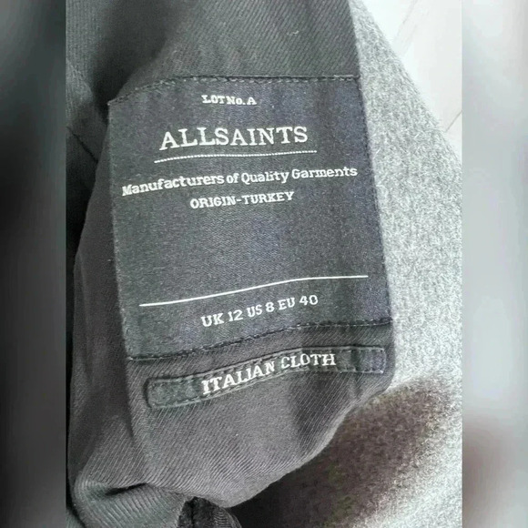 All Saints Aiva Savona Gray Wool & Leather Trim Jacket Size 8 $428 - Picture 5 of 7